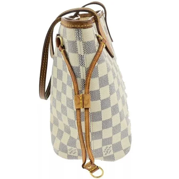 LOUIS VUITTON Neverfull PM Shoulder Tote Bag Damier Azur Leather N51110